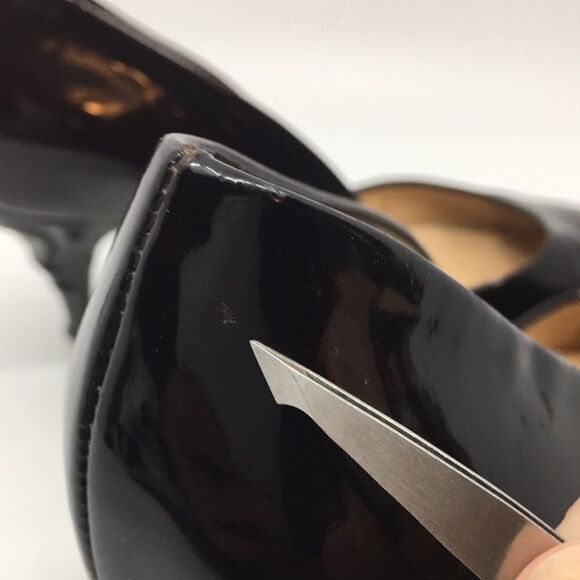 Escada Vintage Black Patent Leather Sculptural Heels Sz 38 US 8 - Picture 13 of 16